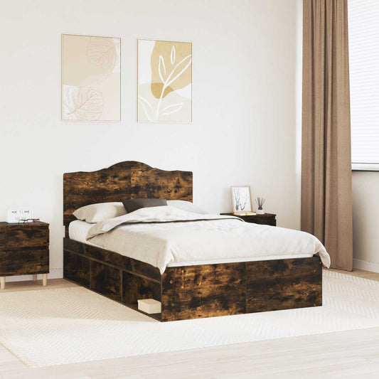 vidaXL Bed Frame Smoked Oak 135 x 190 cm Solid Pine Wood