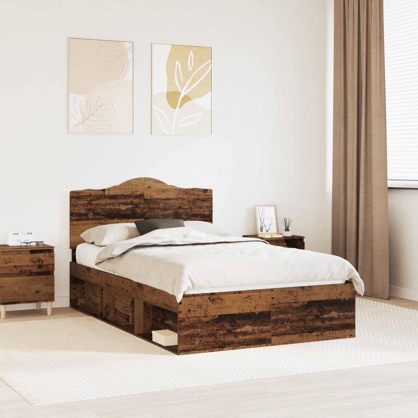 vidaXL Bed Frame with Headboard Old Wood 135 x 190 cm Solid Pine Wood