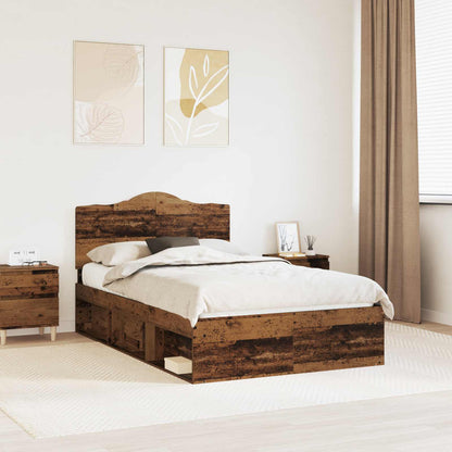 vidaXL Bed Frame with Headboard Old Wood 135 x 190 cm Solid Pine Wood