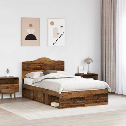 vidaXL Bed Frame with Headboard Old Wood 135 x 190 cm Solid Pine Wood
