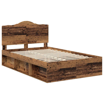 vidaXL Bed Frame with Headboard Old Wood 135 x 190 cm Solid Pine Wood
