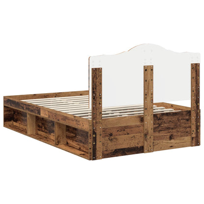 vidaXL Bed Frame with Headboard Old Wood 135 x 190 cm Solid Pine Wood