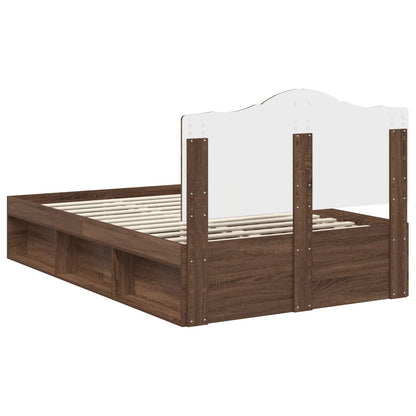vidaXL Bed Frame with Headboard Brown Oak 120 x 200 cm Solid Pine Wood