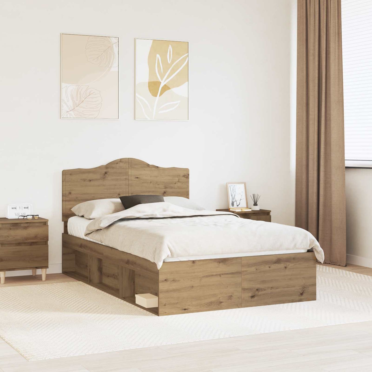 vidaXL Bed Frame Artisian Oak 120 x 200 cm Solid Pine Wood