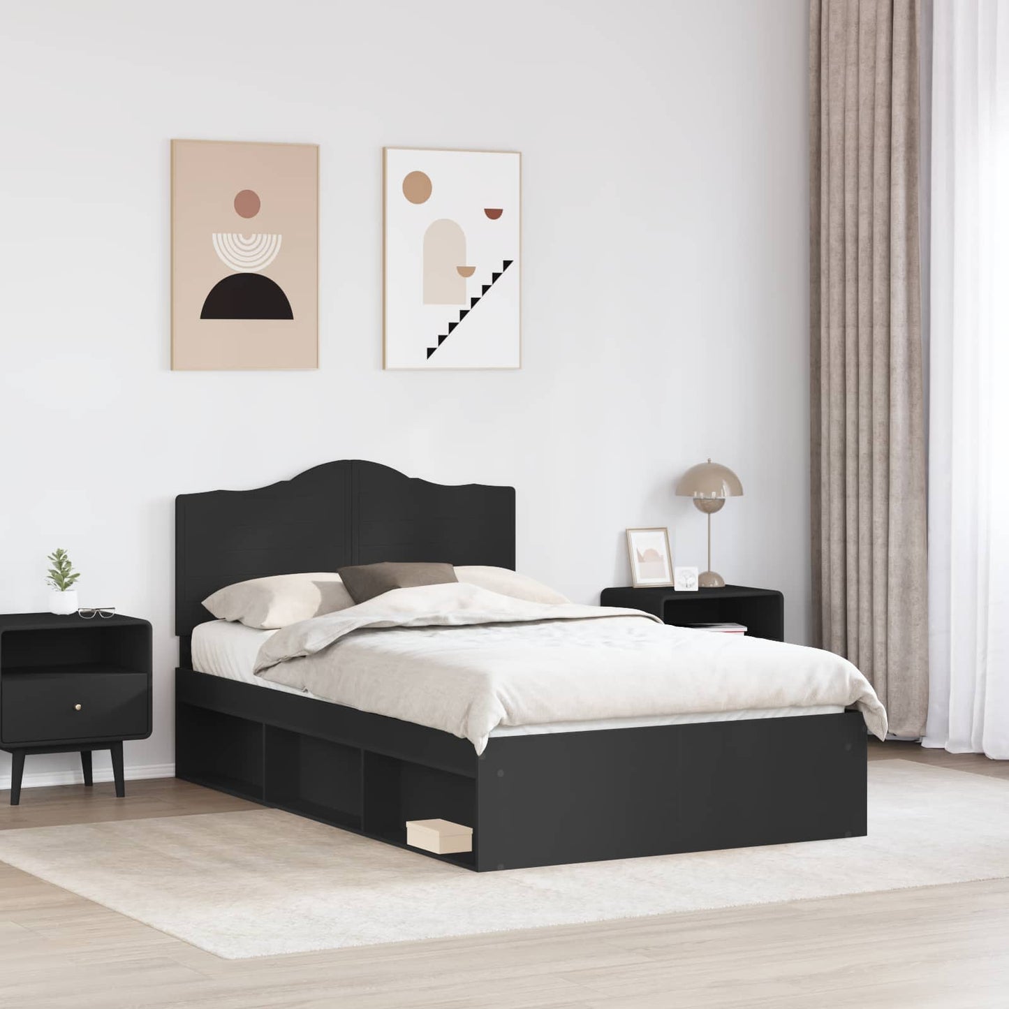 vidaXL Bed Frame with Headboard Black 120 x 190 cm Solid Pine Wood