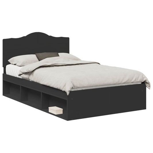 vidaXL Bed Frame with Headboard Black 120 x 190 cm Solid Pine Wood