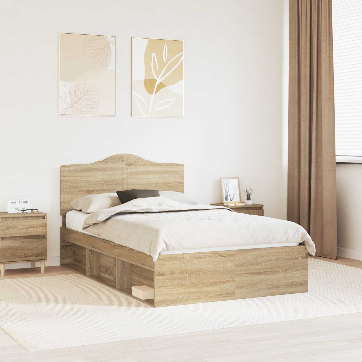 vidaXL Bed Frame with Headboard Sonoma 120 x 190 cm Solid Pine Wood