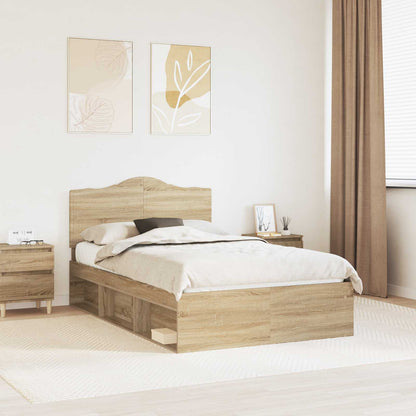 vidaXL Bed Frame with Headboard Sonoma 120 x 190 cm Solid Pine Wood