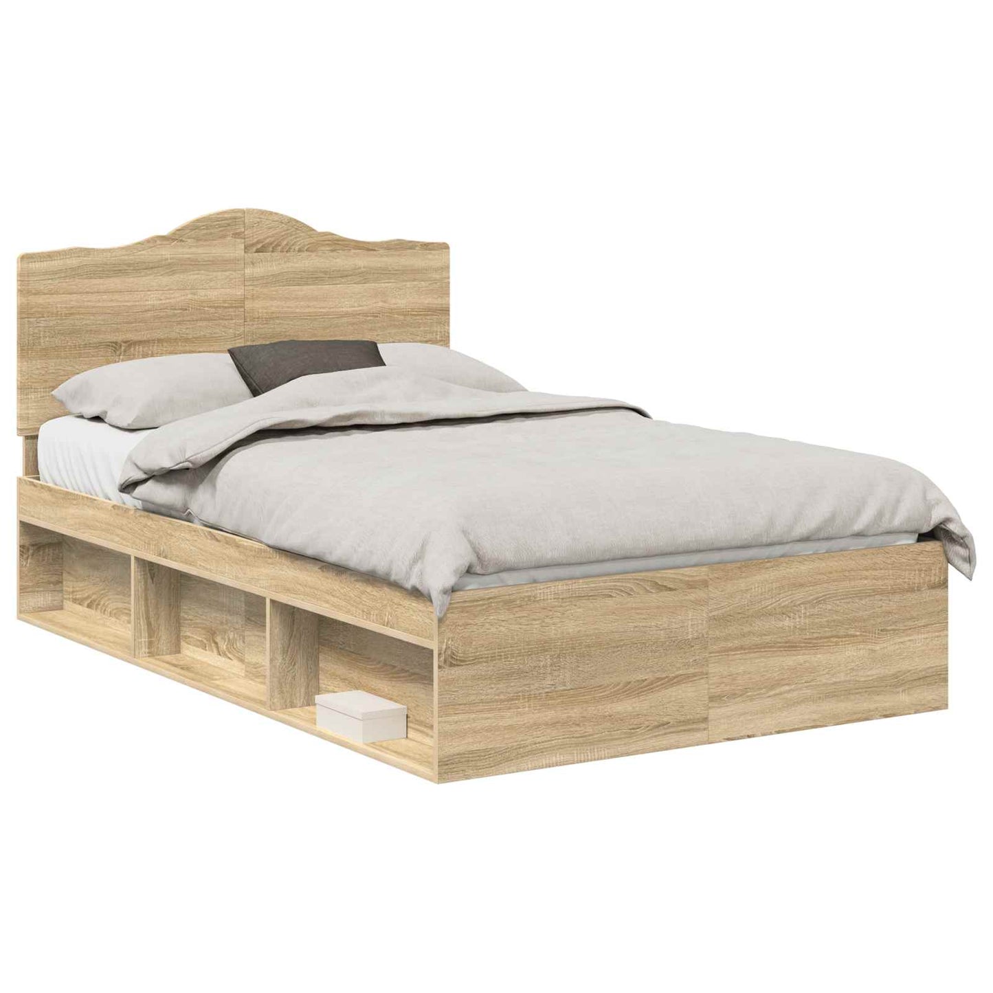 vidaXL Bed Frame with Headboard Sonoma 120 x 190 cm Solid Pine Wood