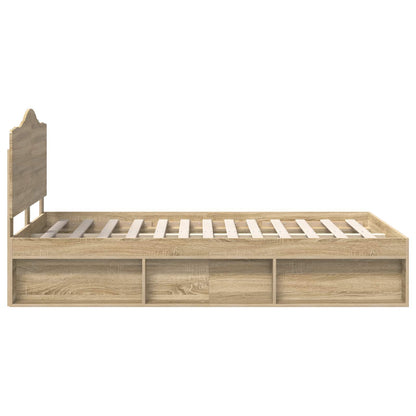 vidaXL Bed Frame with Headboard Sonoma 120 x 190 cm Solid Pine Wood