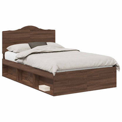 vidaXL Bed Frame with Headboard Brown Oak 120 x 190 cm Solid Pine Wood