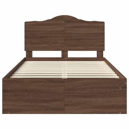 vidaXL Bed Frame with Headboard Brown Oak 120 x 190 cm Solid Pine Wood