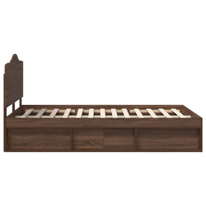 vidaXL Bed Frame with Headboard Brown Oak 120 x 190 cm Solid Pine Wood