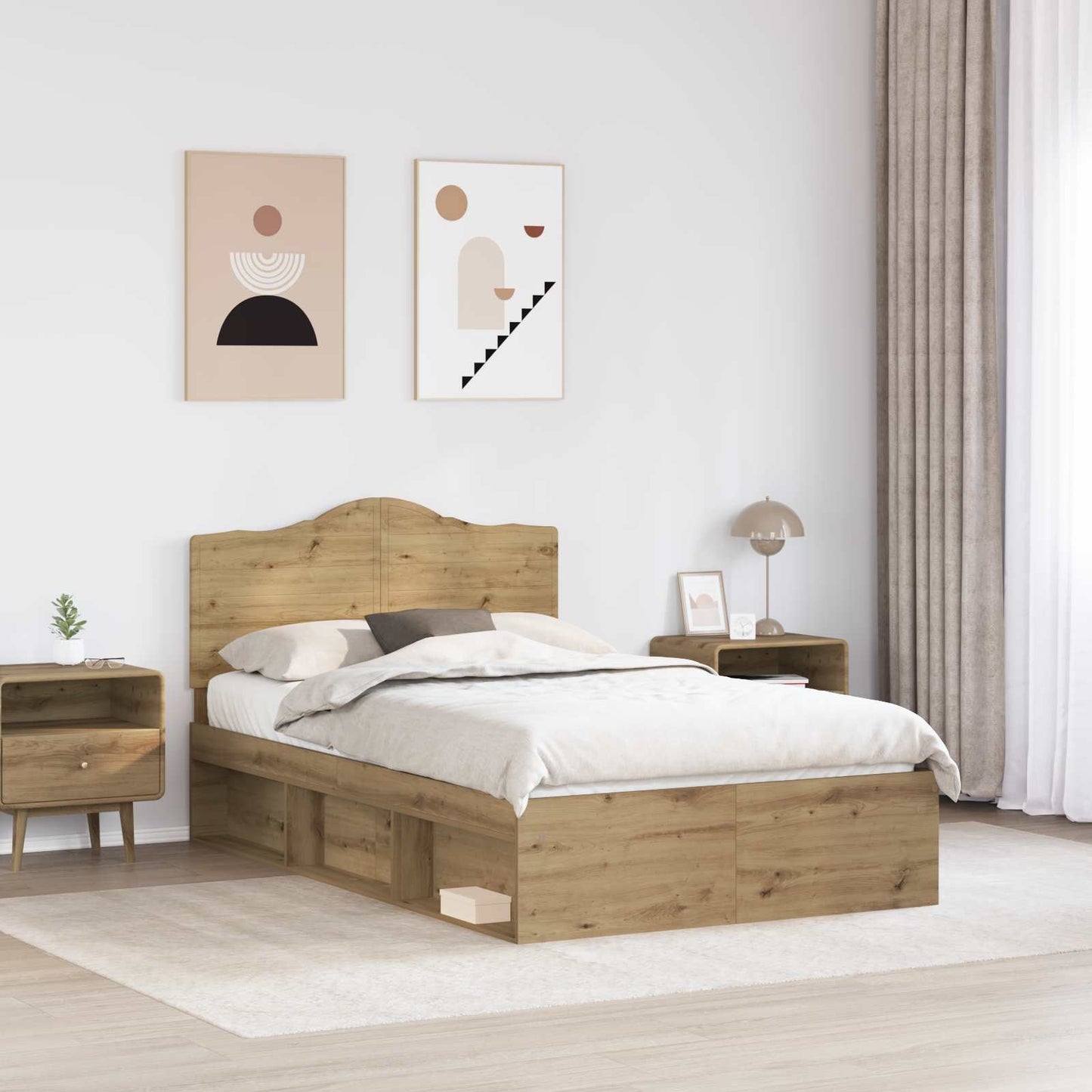 vidaXL Bed Frame Artisian Oak 120 x 190 cm Solid Pine Wood