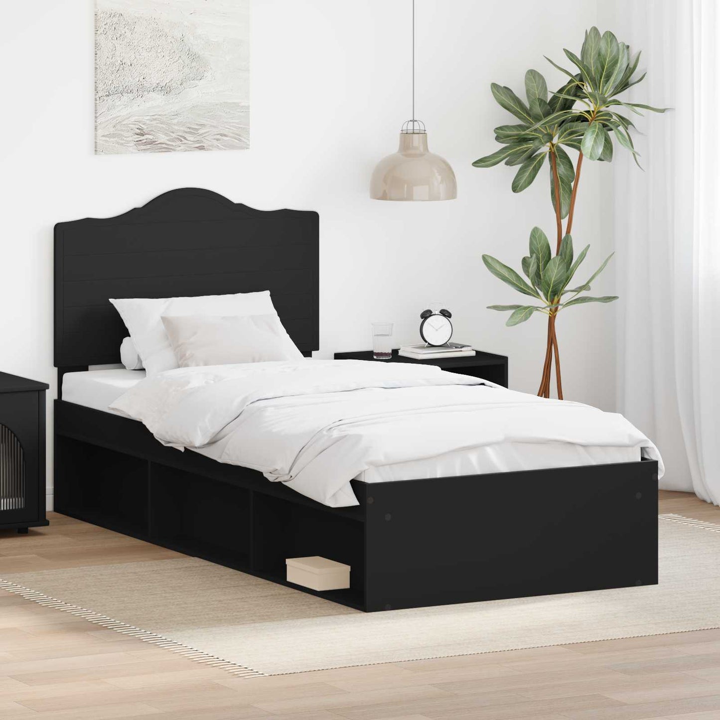 vidaXL Bed Frame with Headboard Black 100 x 200 cm Solid Pine Wood