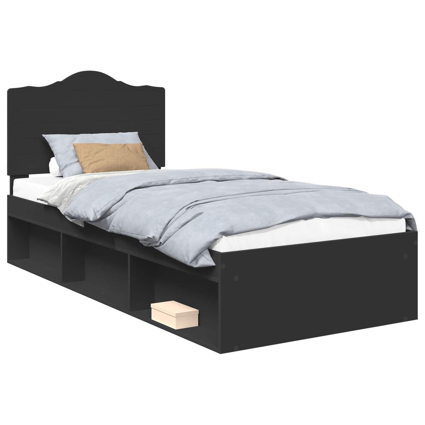 vidaXL Bed Frame with Headboard Black 100 x 200 cm Solid Pine Wood
