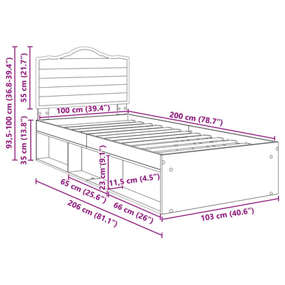 vidaXL Bed Frame Concerte Grey 100 x 200 cm Solid Pine Wood