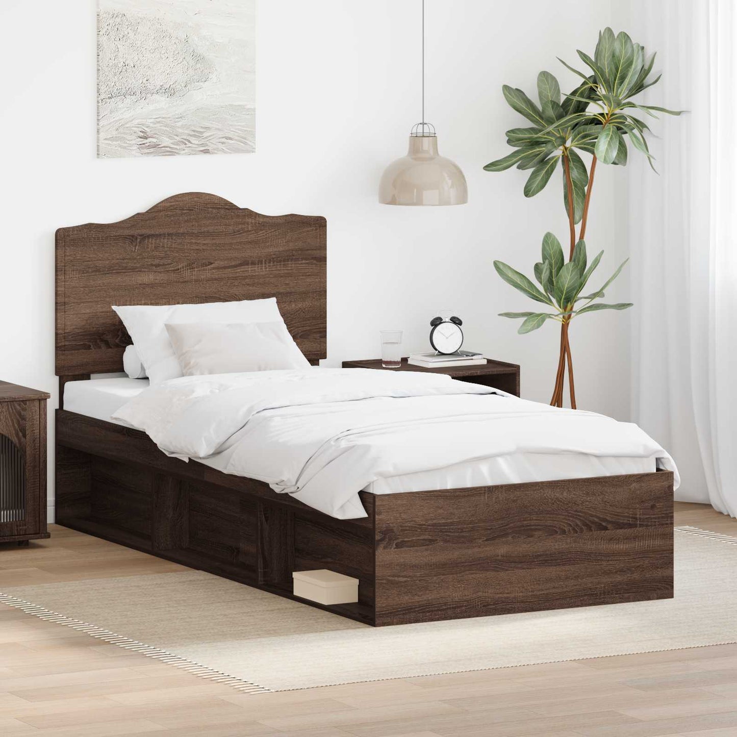 vidaXL Bed Frame with Headboard Brown Oak 90 x 200 cm Solid Pine Wood