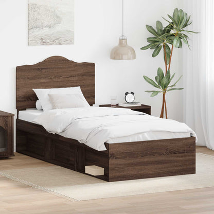 vidaXL Bed Frame with Headboard Brown Oak 90 x 200 cm Solid Pine Wood