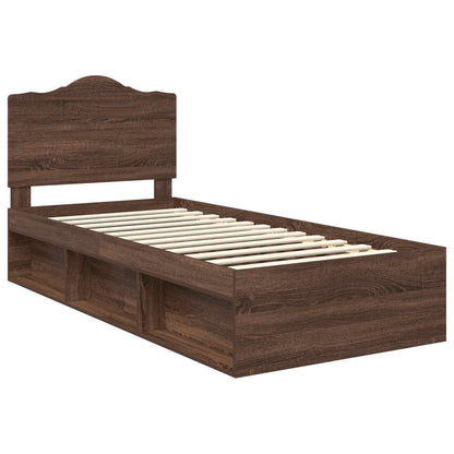 vidaXL Bed Frame with Headboard Brown Oak 90 x 200 cm Solid Pine Wood