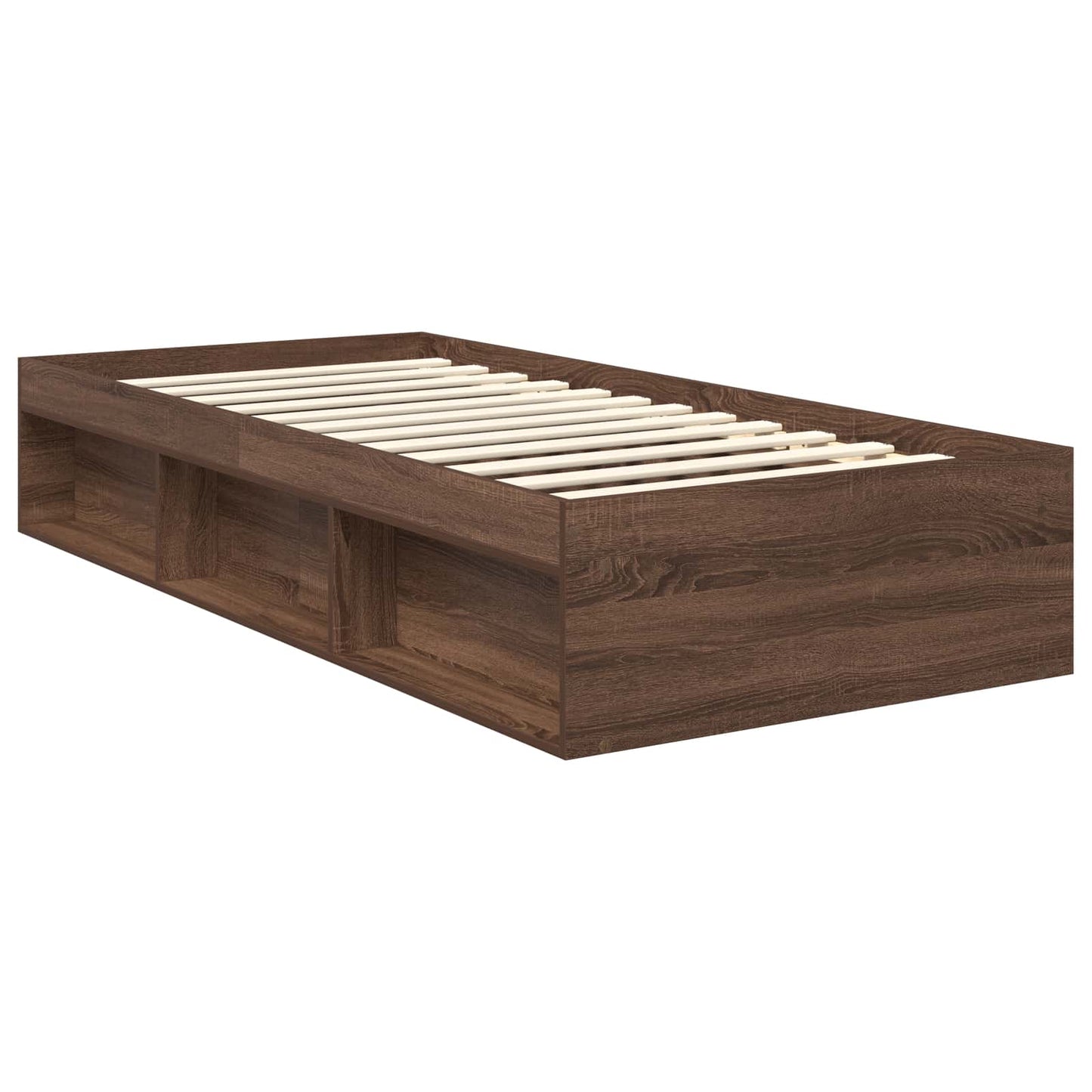 vidaXL Bed Frame with Headboard Brown Oak 90 x 200 cm Solid Pine Wood