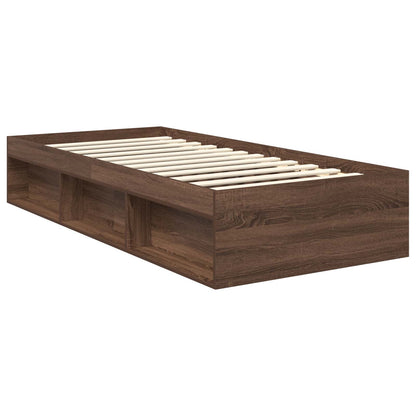 vidaXL Bed Frame with Headboard Brown Oak 90 x 200 cm Solid Pine Wood