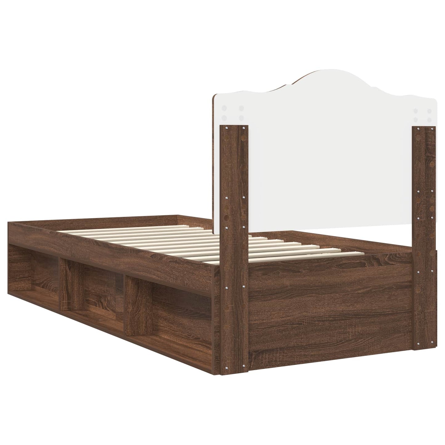 vidaXL Bed Frame with Headboard Brown Oak 90 x 200 cm Solid Pine Wood