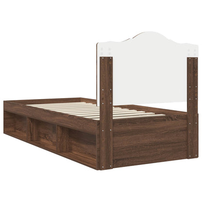 vidaXL Bed Frame with Headboard Brown Oak 90 x 200 cm Solid Pine Wood