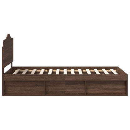vidaXL Bed Frame with Headboard Brown Oak 90 x 200 cm Solid Pine Wood