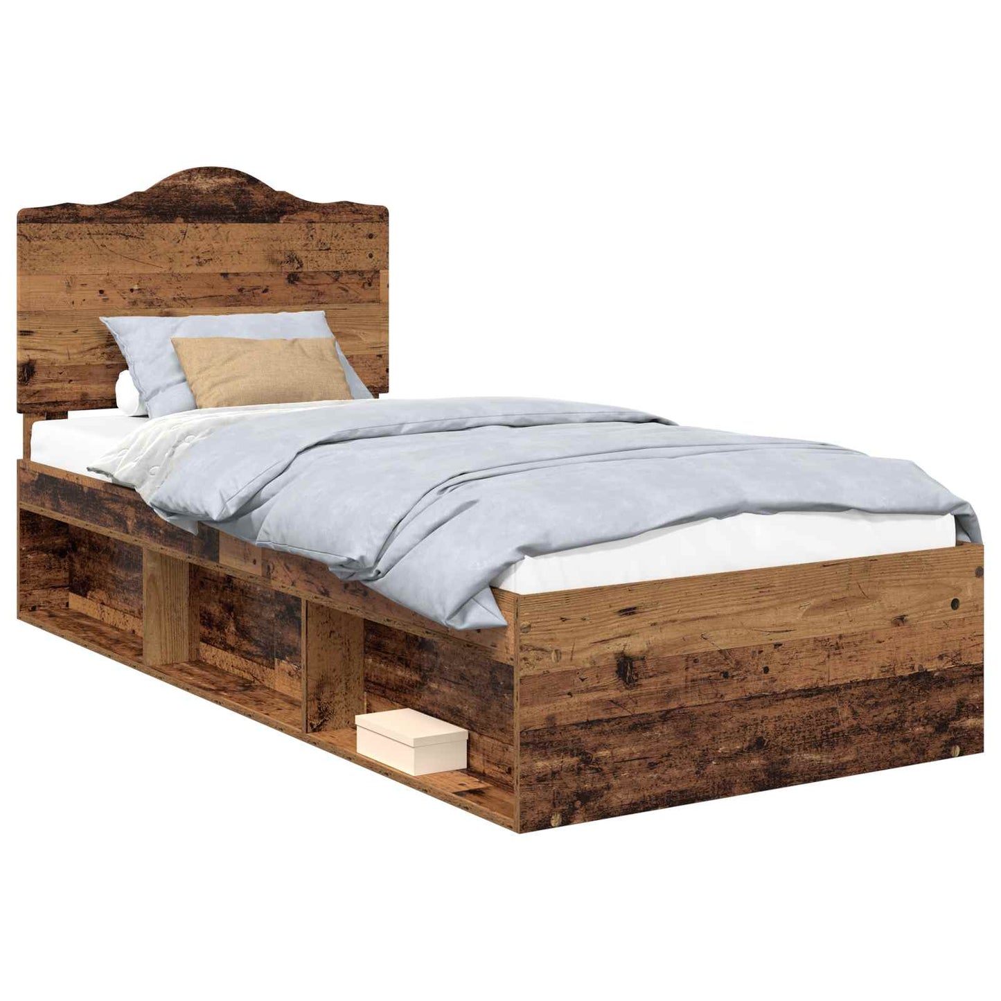 vidaXL Bed Frame with Headboard Old Wood 90 x 200 cm Solid Pine Wood
