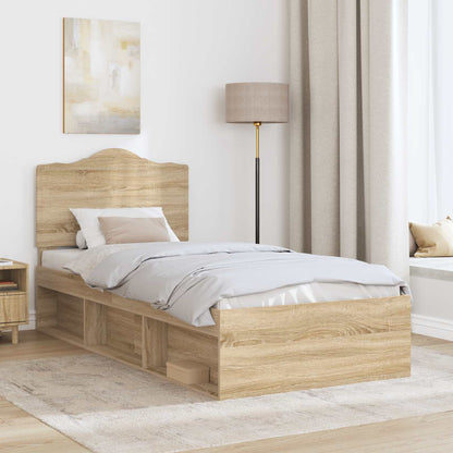 vidaXL Bed Frame with Headboard Sonoma 90 x 190 cm Solid Pine Wood