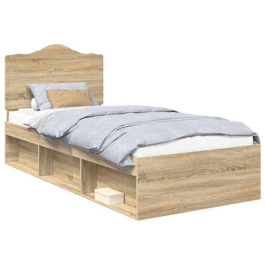 vidaXL Bed Frame with Headboard Sonoma 90 x 190 cm Solid Pine Wood