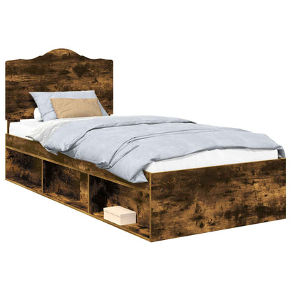 vidaXL Bed Frame with Headboard Smoked Oak 90 x 190 cm Solid Pine Wood
