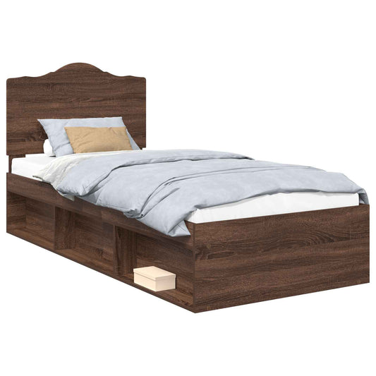 vidaXL Bed Frame with Headboard Brown Oak 90 x 190 cm Solid Pine Wood