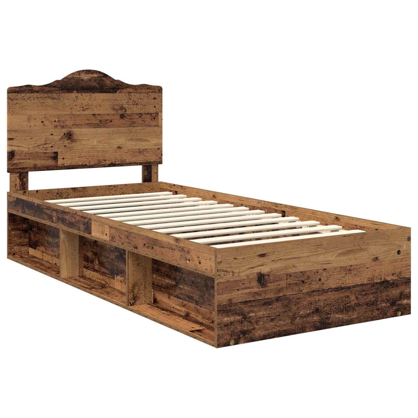 vidaXL Bed Frame with Headboard Old Wood 90 x 190 cm Solid Pine Wood