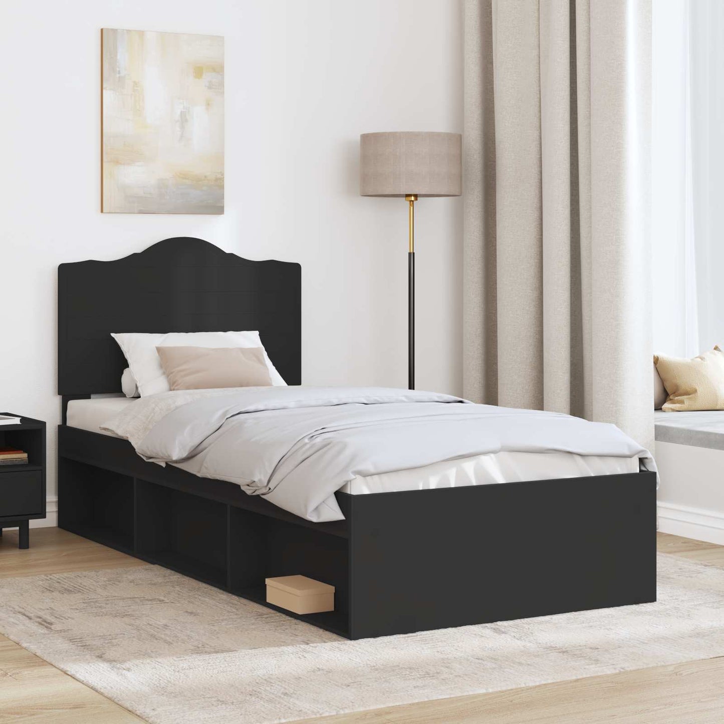 vidaXL Bed Frame with Headboard Black 75 x 190 cm Solid Pine Wood