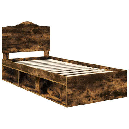 vidaXL Bed Frame with Headboard Smoked Oak 75 x 190 cm Solid Pine Wood