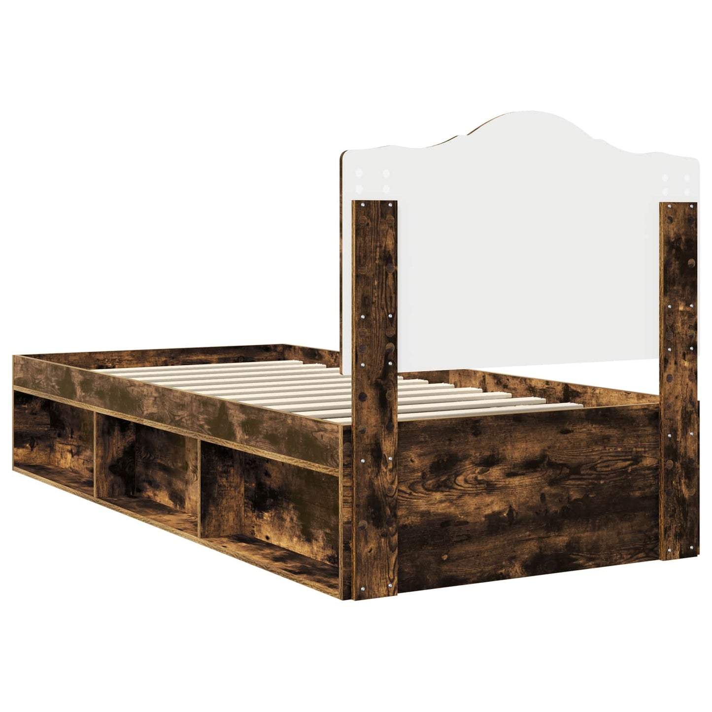vidaXL Bed Frame with Headboard Smoked Oak 75 x 190 cm Solid Pine Wood