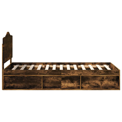 vidaXL Bed Frame with Headboard Smoked Oak 75 x 190 cm Solid Pine Wood