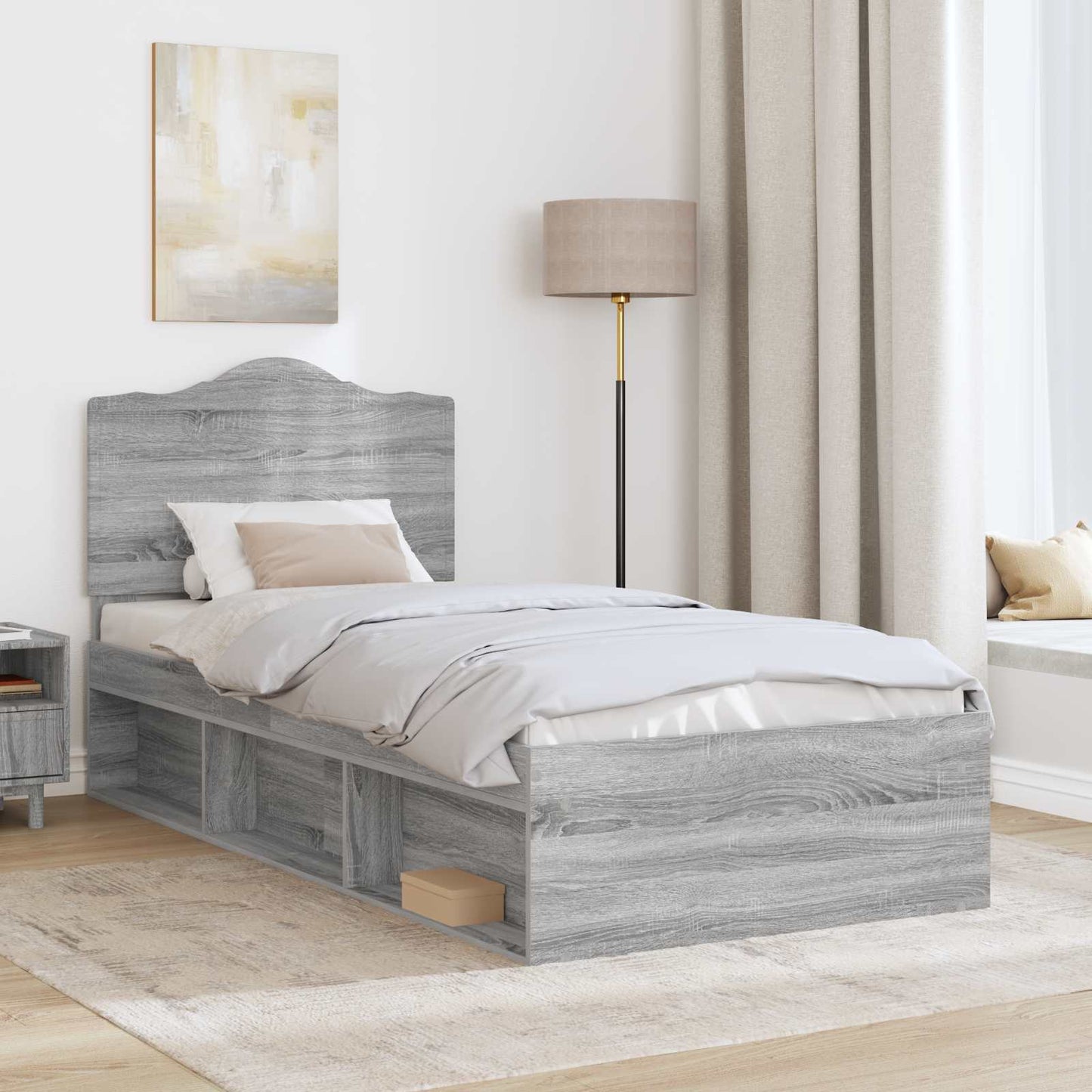 vidaXL Bed Frame Grey Sonoma 75 x 190 cm Solid Pine Wood