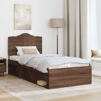 vidaXL Bed Frame with Headboard Brown Oak 75 x 190 cm Solid Pine Wood