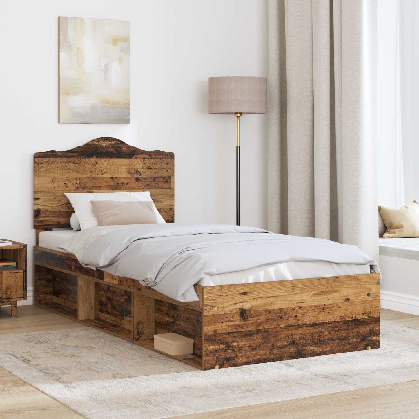 vidaXL Bed Frame with Headboard Old Wood 75 x 190 cm Solid Pine Wood