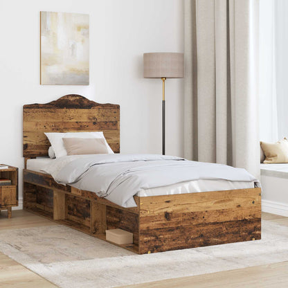 vidaXL Bed Frame with Headboard Old Wood 75 x 190 cm Solid Pine Wood