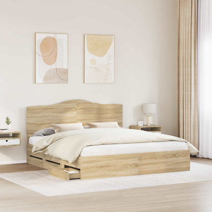 vidaXL Bed Frame with Drawer Sonoma Oak 200 x 200 cm Engineer Wood