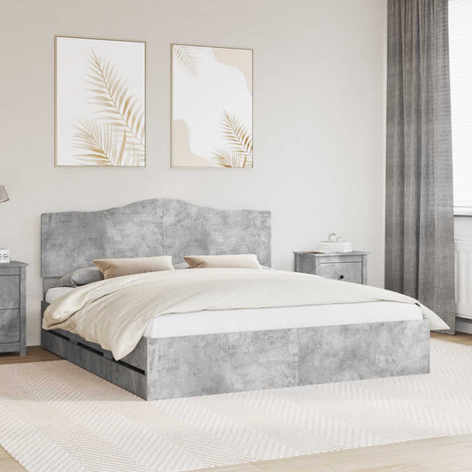 vidaXL Bed Frame with Drawer Concrete Grey 200 x 200 cm Engineer Wood