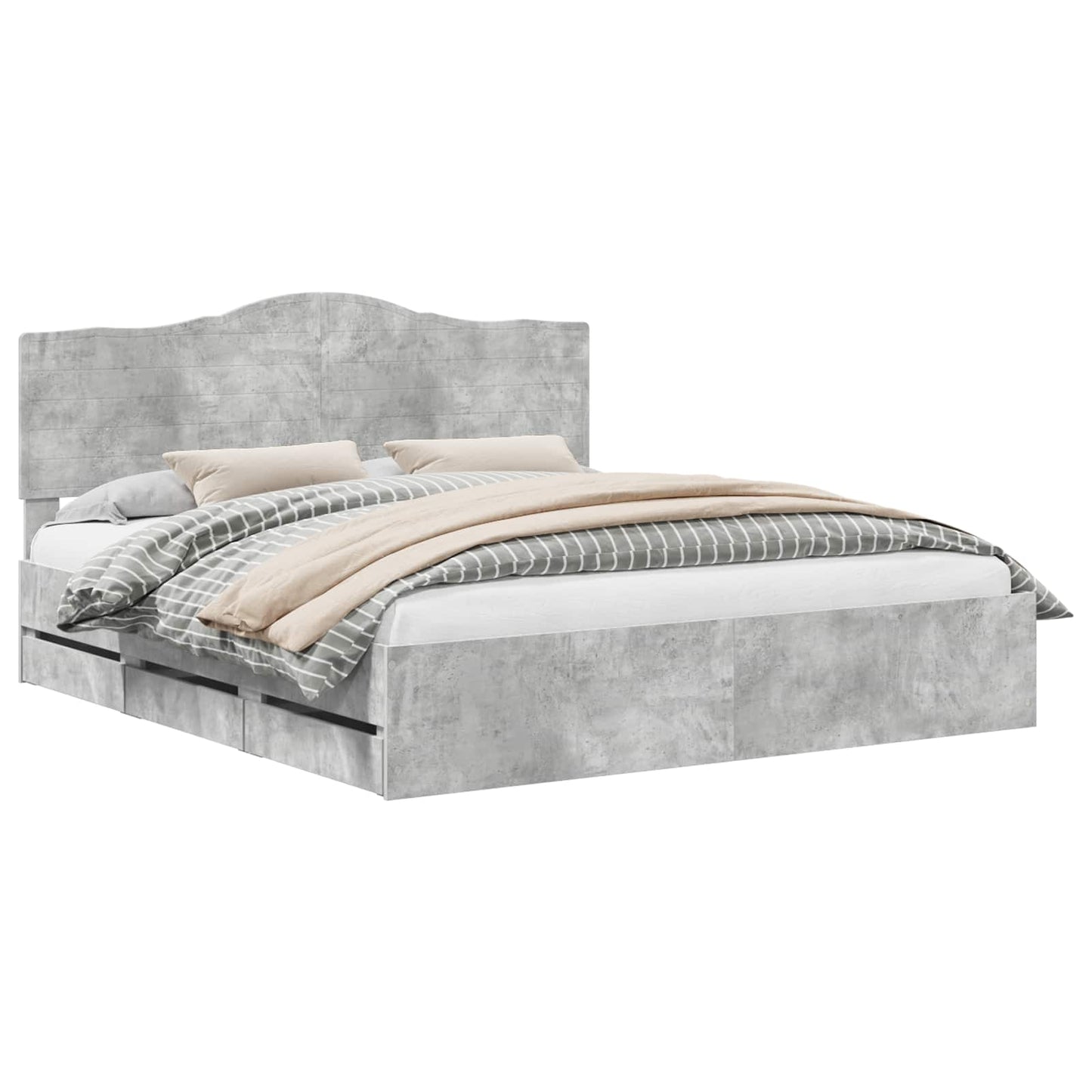 vidaXL Bed Frame with Drawer Concrete Grey 200 x 200 cm Engineer Wood