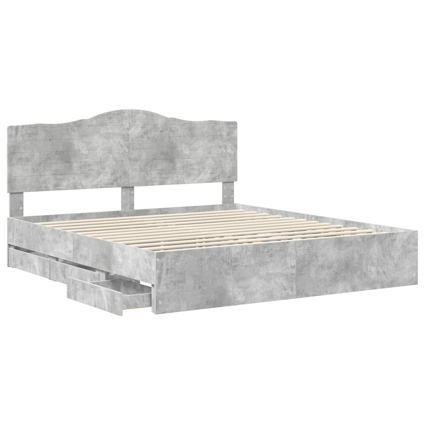 vidaXL Bed Frame with Drawer Concrete Grey 200 x 200 cm Engineer Wood