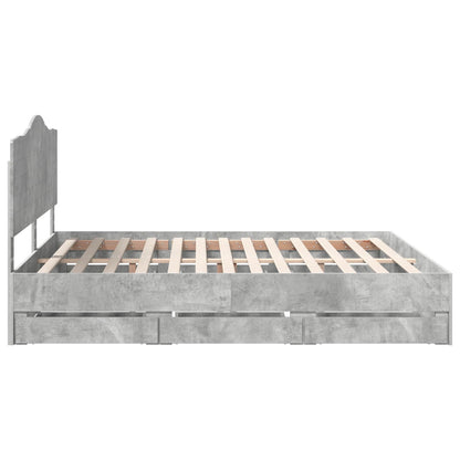 vidaXL Bed Frame with Drawer Concrete Grey 200 x 200 cm Engineer Wood