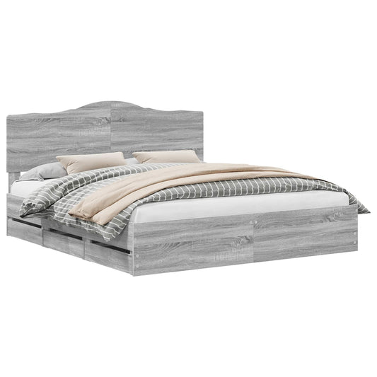vidaXL Bed Frame with Drawer Grey Sonoma 200 x 200 cm Engineer Wood