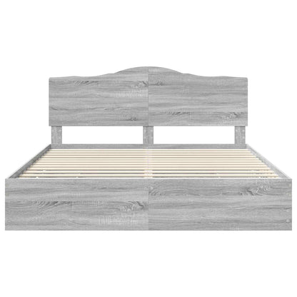 vidaXL Bed Frame with Drawer Grey Sonoma 200 x 200 cm Engineer Wood